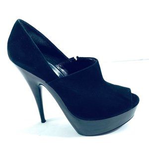 ❤️ Steve Madden Black Suede Stiletto Platform Peep Toe Heels Sz 8.5M 6 inch mule